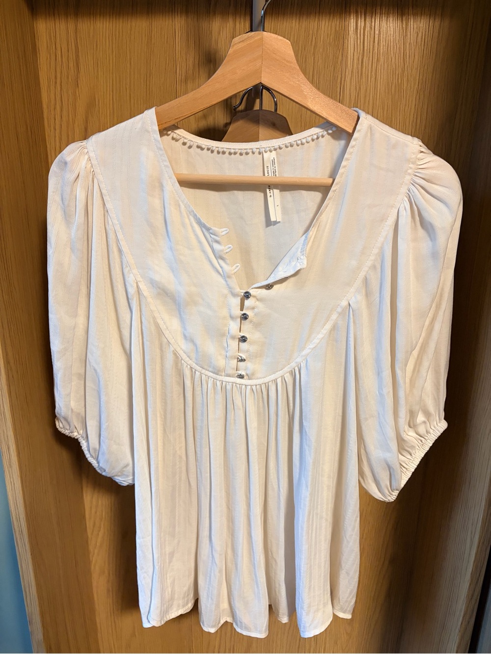 Anthropologie Cream Peasant Blouse with Button Front